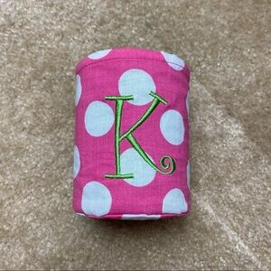 Pink & White Polkadot + Neon Green “K” Koozie